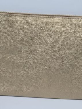 Michael Kors Gold Saffiano Leather Zip Pouch For IPad/Tablet